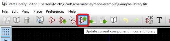 Screenshot showing the 'Update current component in current library' button in the top toolbar.